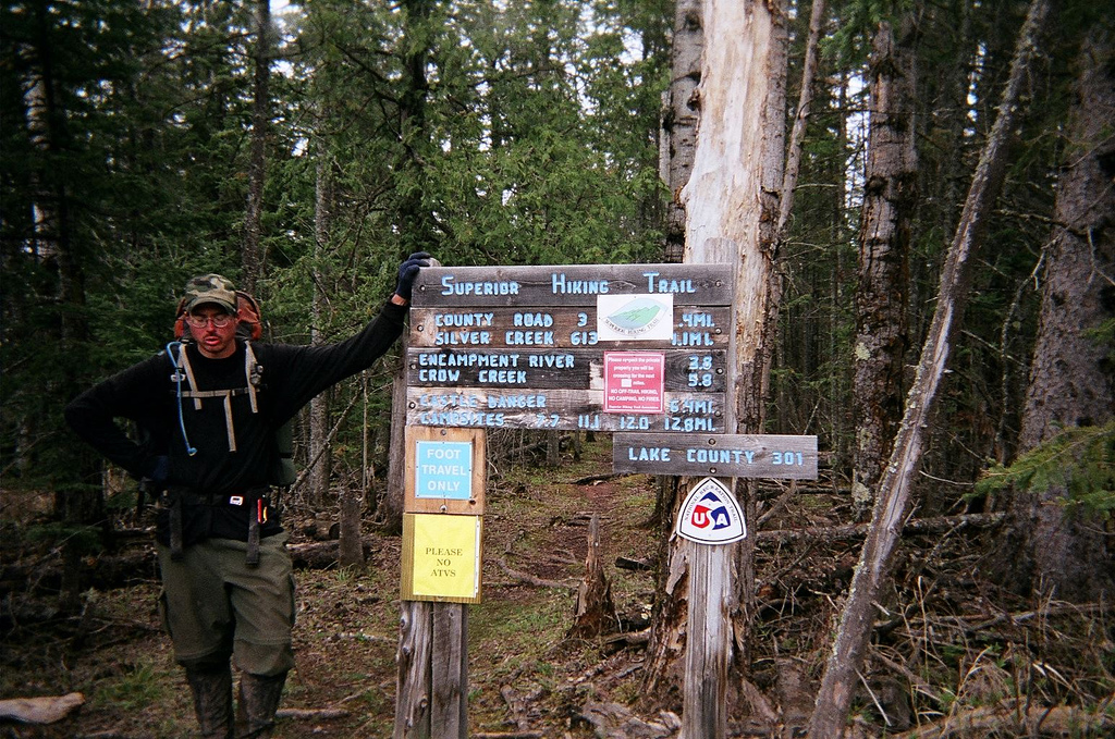 Sam at completion of his Superior Hiking Trail thru-hike.