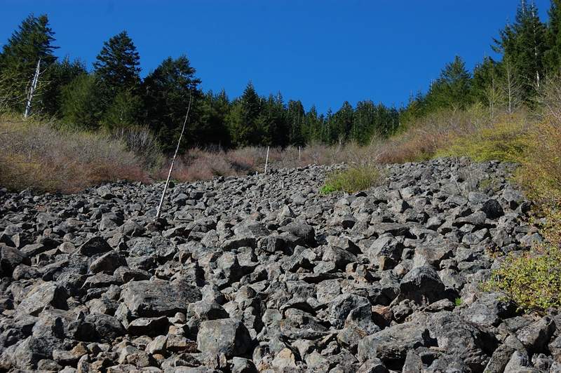 talus slope with trail markers