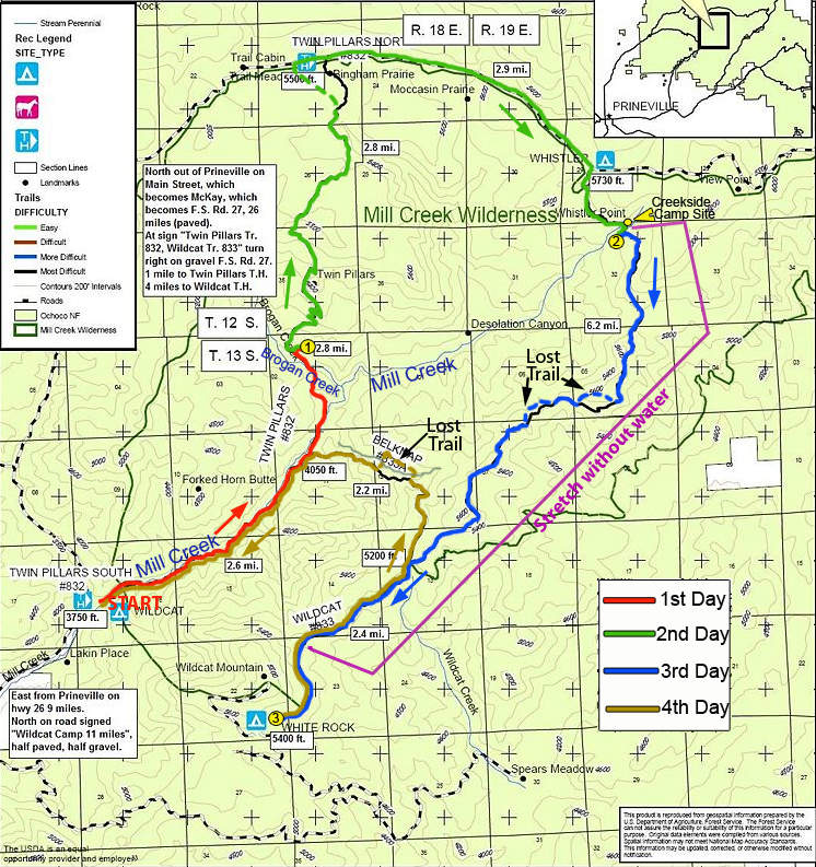 Map from Portlandhikers.org with my route and camp sites