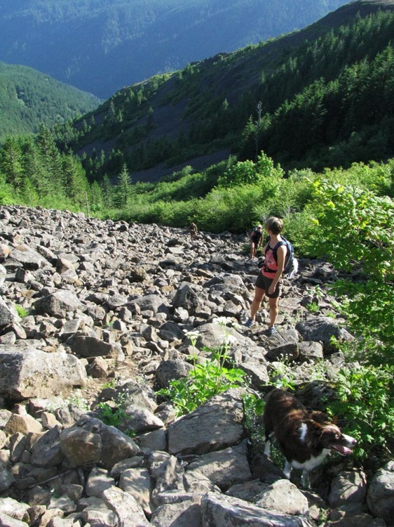 Up the talus field.