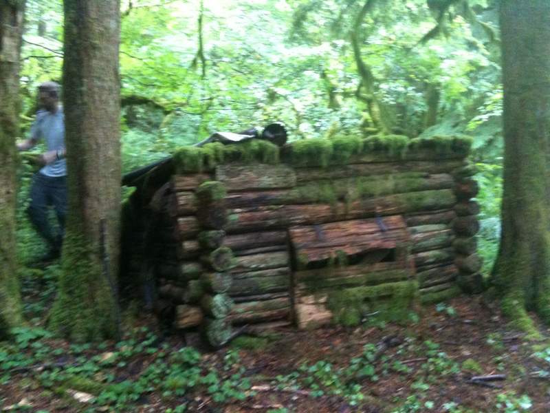 stevens shelter; note old stove pipe.  inside there was a stove, bedroll, lantern, some old cans