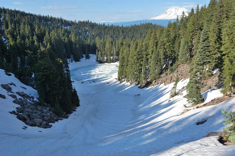 I called it Big Slide Lake, because it was a big slide to it in the coloir where I climbed to Lemei Rock. The climb started easy but was steeper and steeper towards the top, so I had to kick a lot of steps