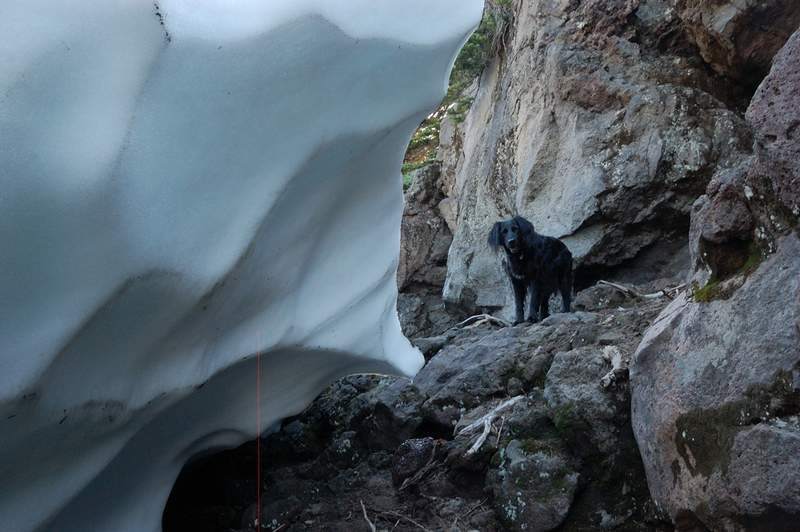 Hiking along the melted-out side of a "snow bowl"