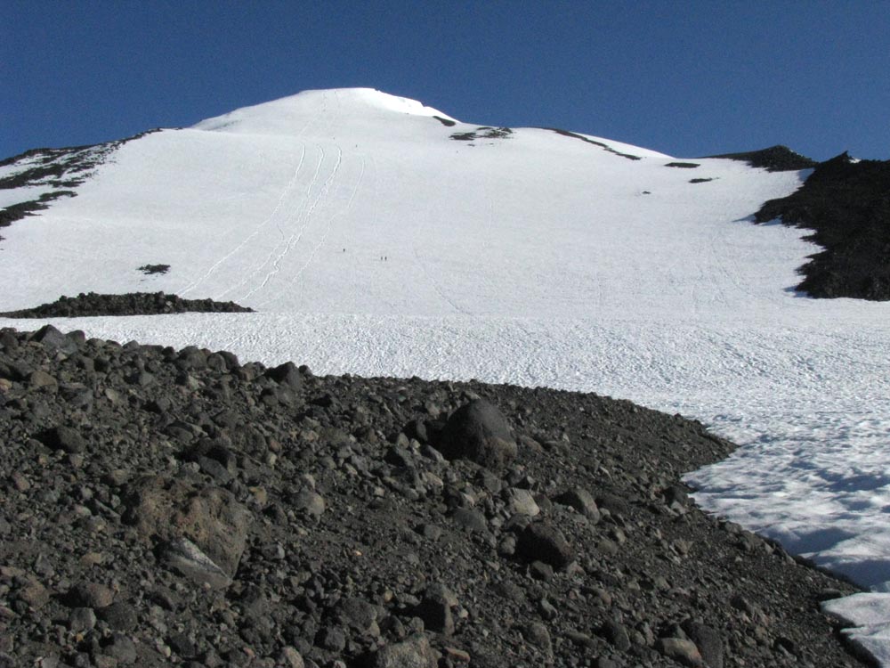 Glissade chutes coming down from the false summit