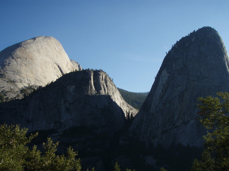 Half Dome, Mount Broderick and Liberty Cap from the John Muir Trail
