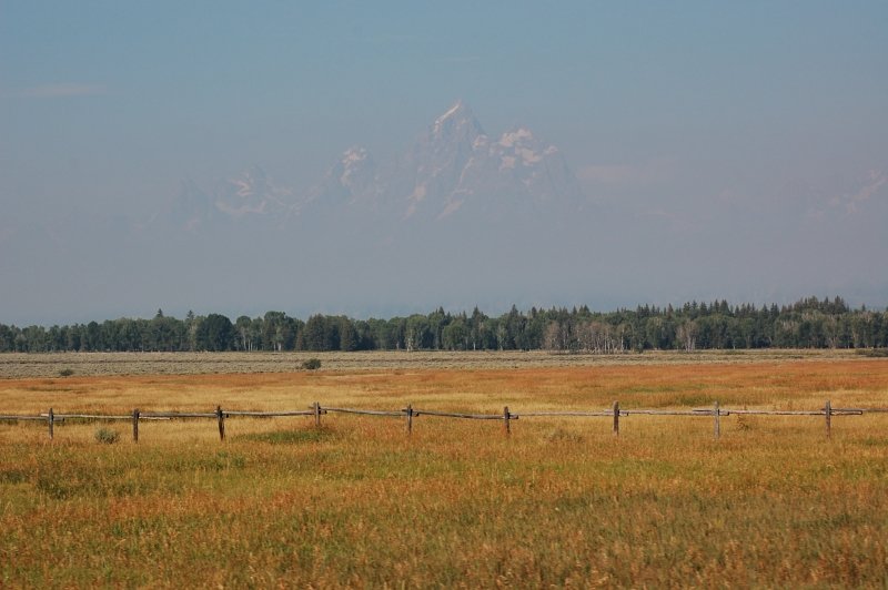 The view of Teton Range through smoke
