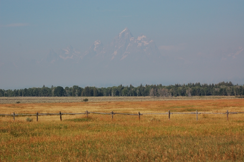 The view of Teton Range through smoke
