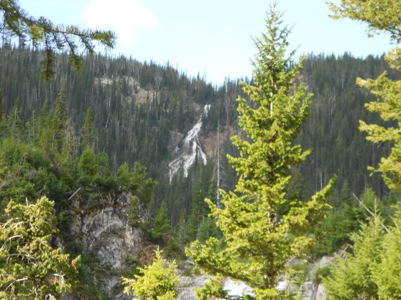 From further down I thought this was a  snow field, but it's a another waterfall on Adam Creek draining out out Ice Lake...,