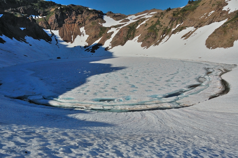 The lake is still mostly frozen
