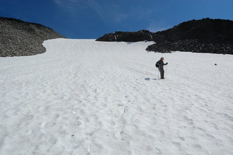 Snow got firm from the cold night, and the glissade became quite bumpy