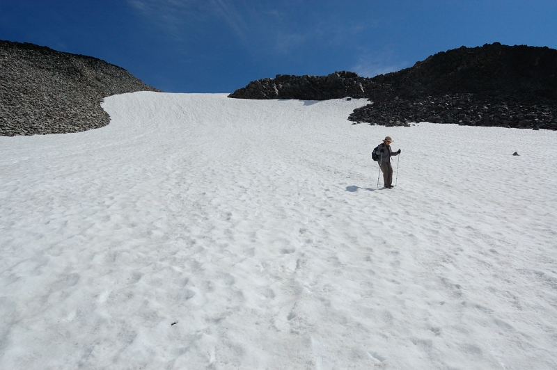 Snow got firm from the cold night, and the glissade became quite bumpy
