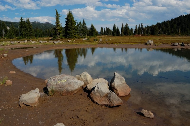 One of the small tarns (and vanishing blue sky)