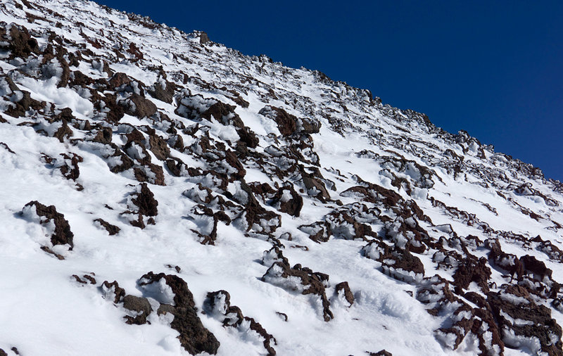 The upper part of the cone, near the rim