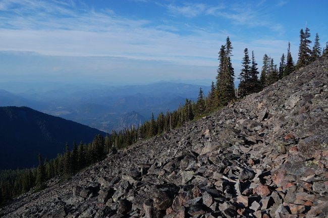 It's hard to see, but the trail goes straight through this scree field