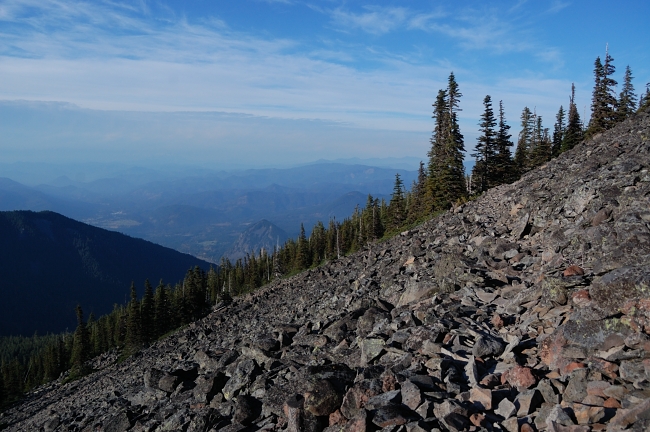 It's hard to see, but the trail goes straight through this scree field