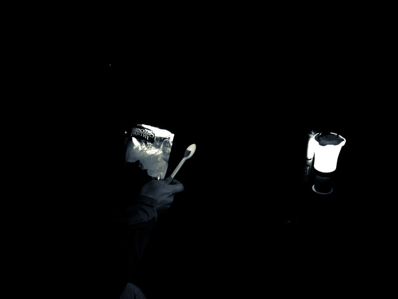 Dinner time with a tiny lantern instead of a fire.