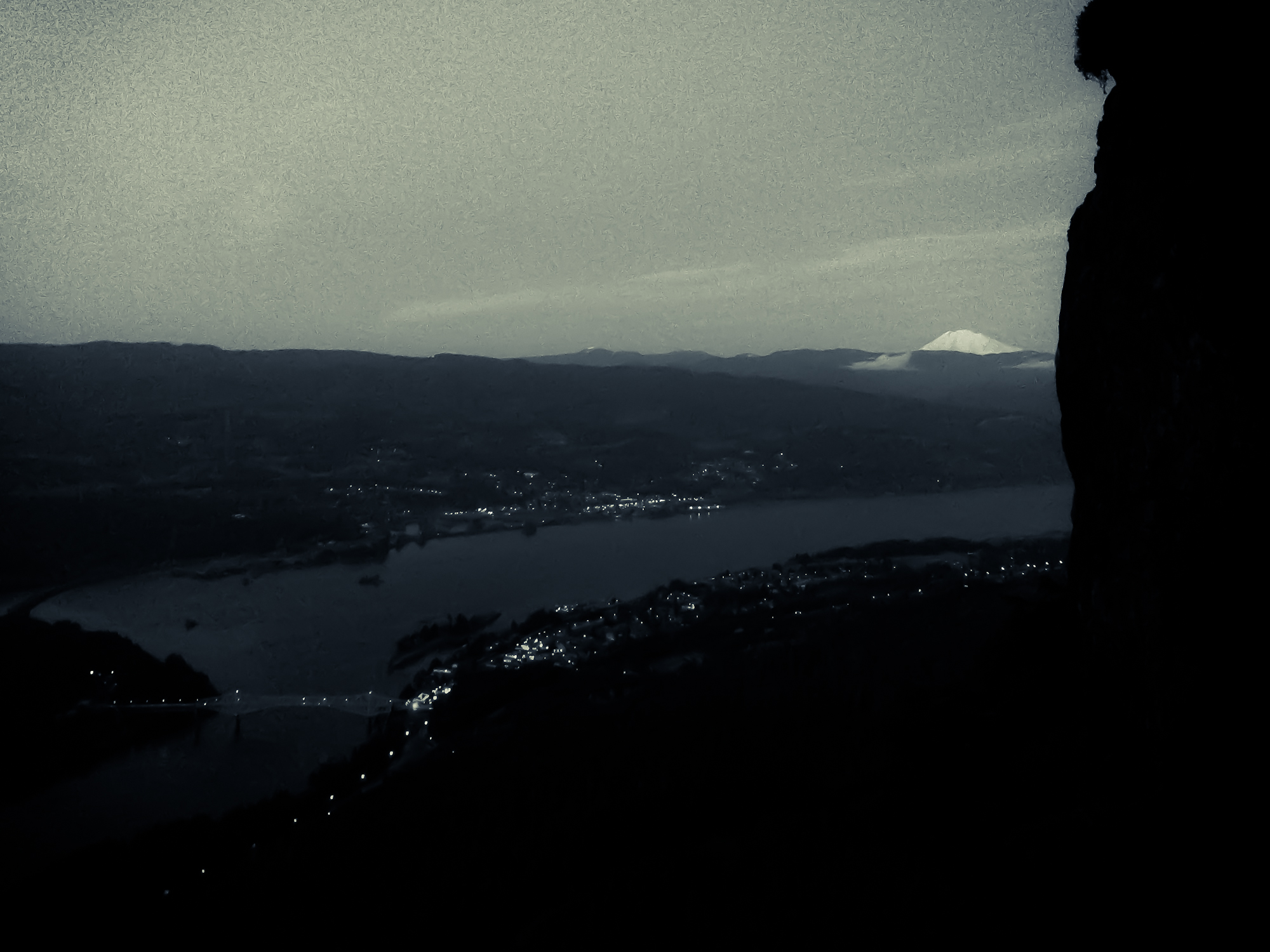Cascade Locks from the Ruckel Creek trail at night