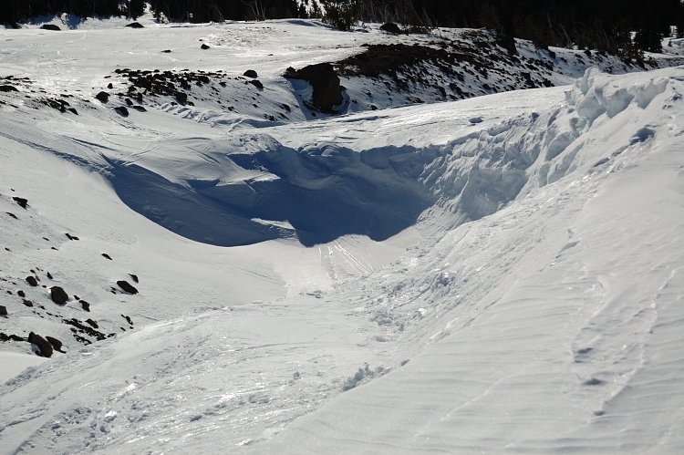 Snow drift completely covered a small canyon here