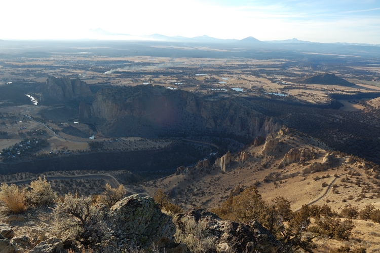 Poor photo of Smith Rocks from the top of '4230'