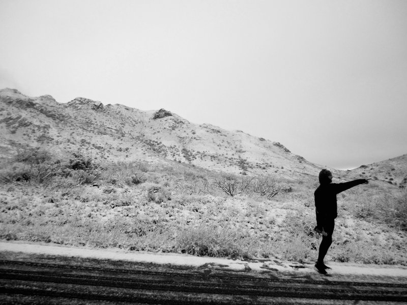 Dan drawing my attention to a unique snowflake off in the distance.