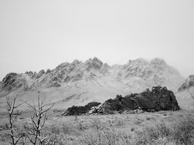 Looking east back at the Organ Mountains along Dripping Springs Road