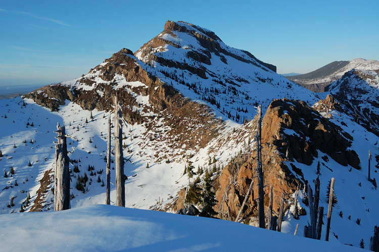 Coldwater Peak - so close, but one must be expert ice climber to get down and over this narrow ridge and then climb steep east face of the peak