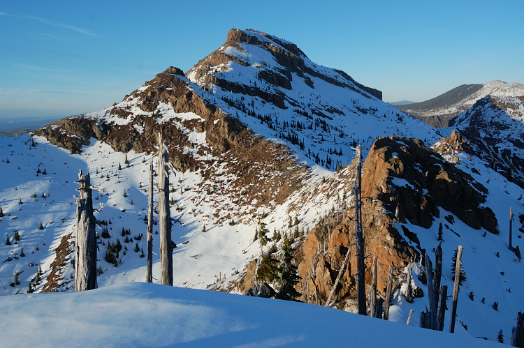 Coldwater Peak - so close, but one must be expert ice climber to get down and over this narrow ridge and then climb steep east face of the peak
