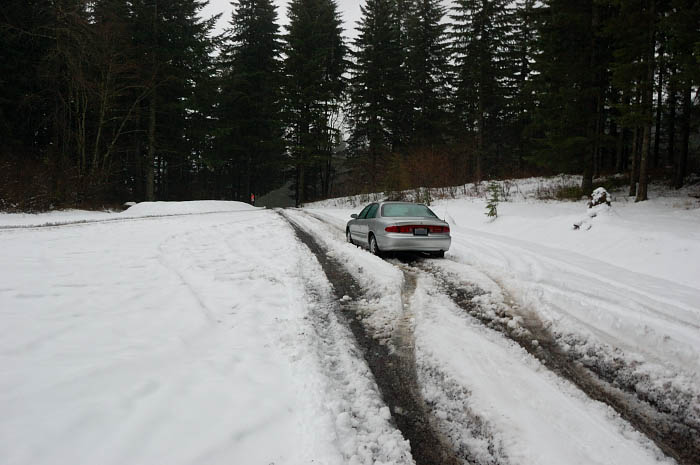 Parking lot. The snow was mostly between 3-6 inches deep & was turning to slush