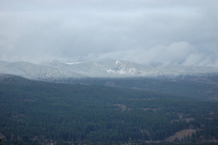 Snowy hills to NE