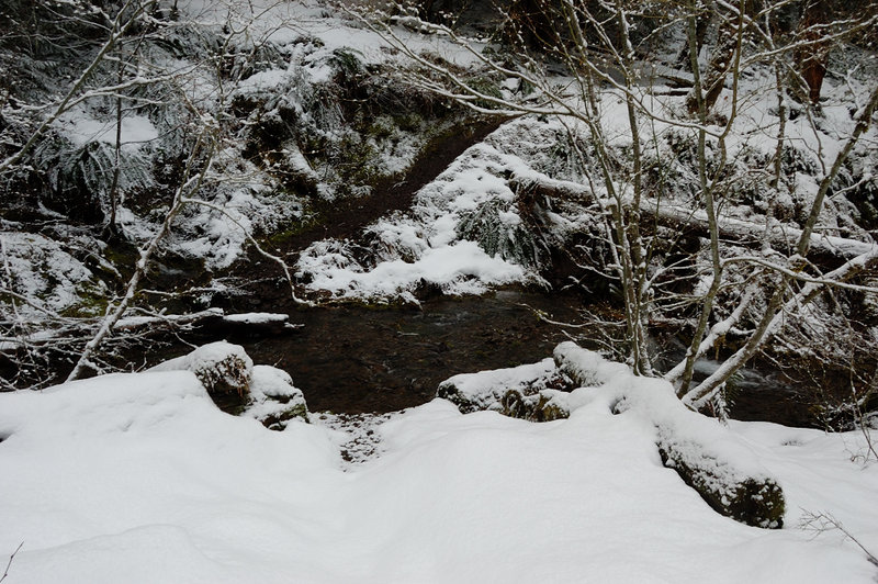Goat Creek crossing (note the snow-free trail on the other side)