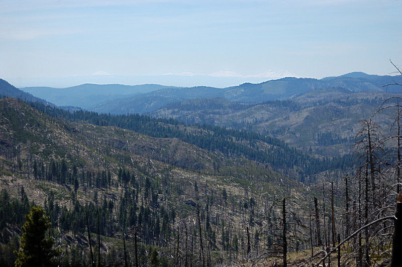 Somewhat hazy view of Three Sisters and Bachelor