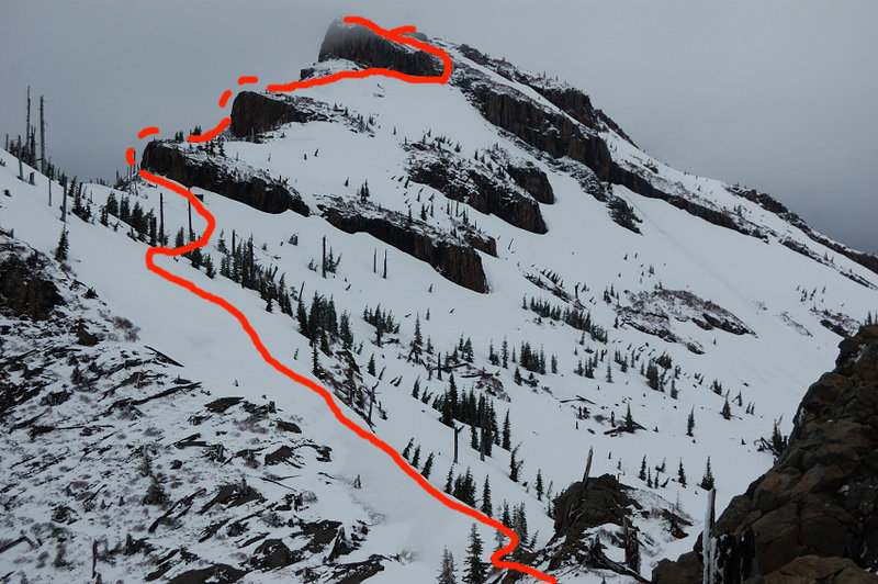 This shows my approximate route - I kept closer to SW side since there was much less snow than on east side where the trail goes