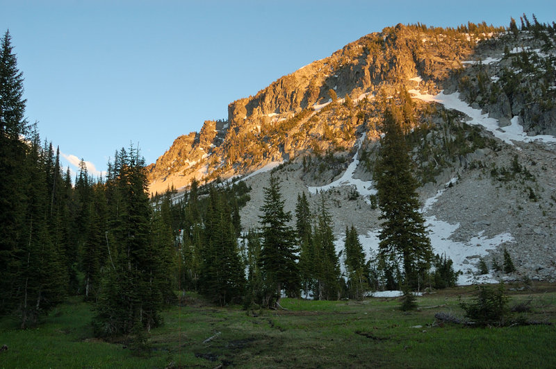 Hiked to the meadows just upstream in hopes of seeing mtn goats. Didn't see any, but there were a lot of their tracks