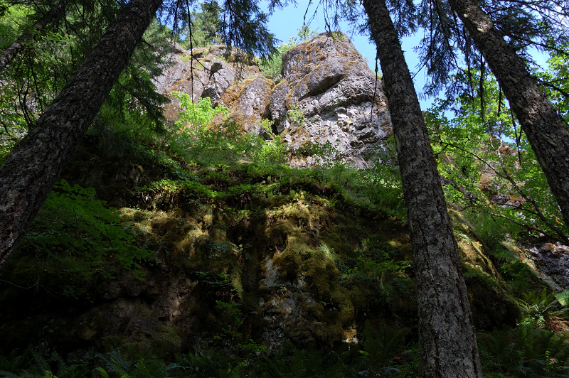 Below the upper cliff band