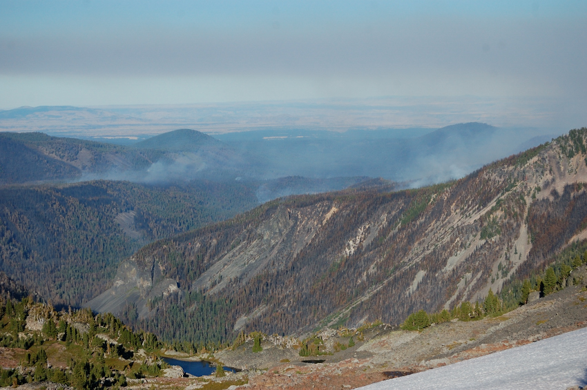 View east to still active forest fire in Warm Springs